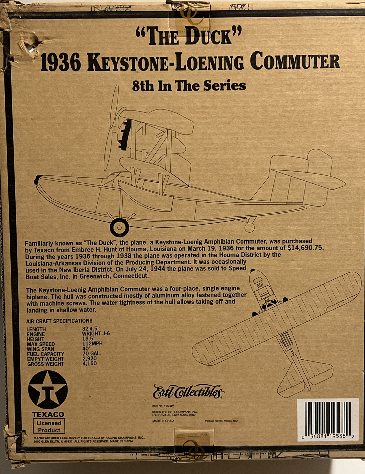 Wings Of Texaco 1936 Keystone-Loening Commuter “The Duck” #8 in Series