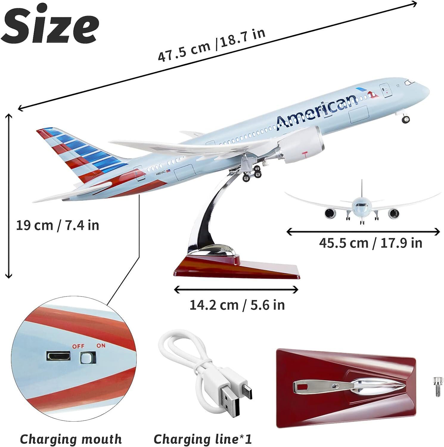 1:130 Airplane American Boeing 787 Plane Model Diecast with LED Light Collection