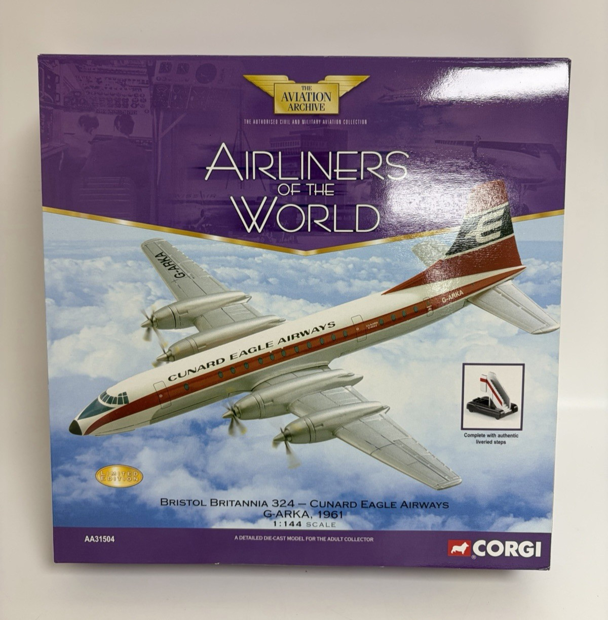Corgi Aviation 1:144 Bristol Britannia 324-Cunard Eagle Airways G-ARKA AA31504