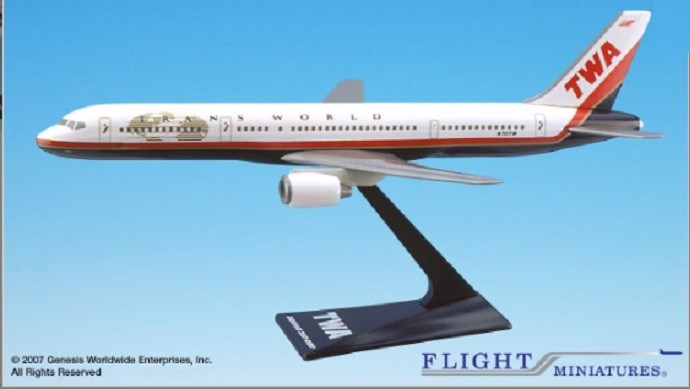 Flight Miniatures TWA Boeing 757-200 Globe Livery 1/200 Scale Model with Stand N