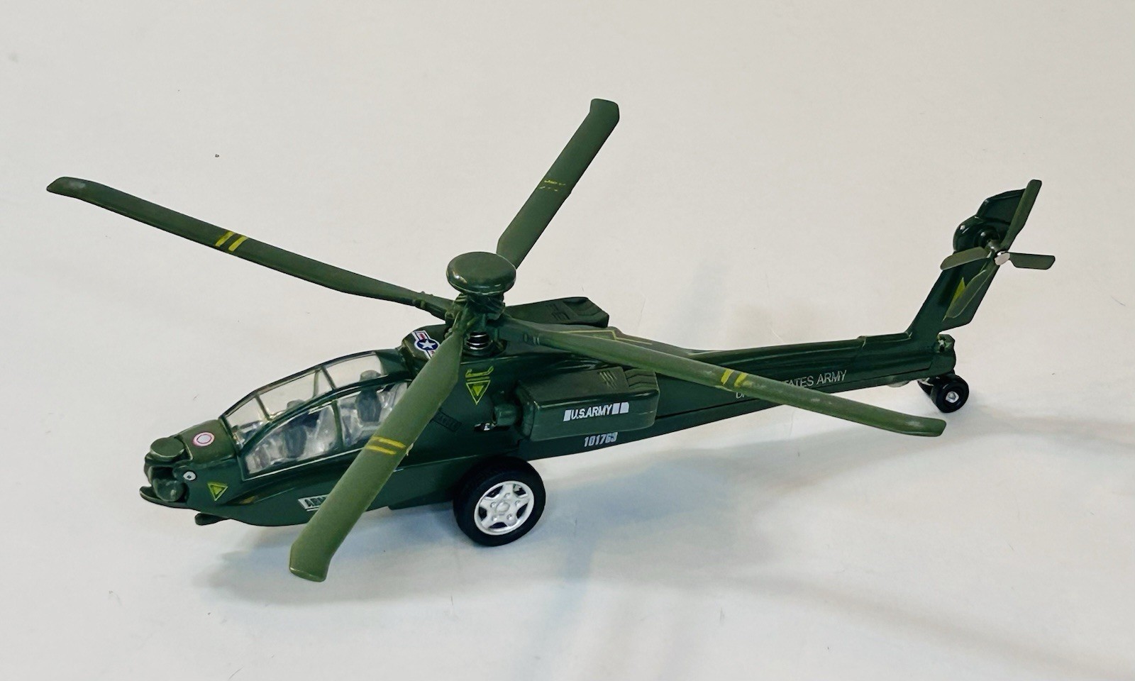 PMT Holdings Diecast US Army Chopper Helicopter Pullback Friction Toy
