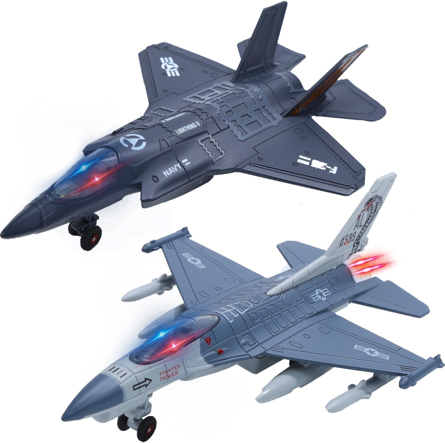 Interactive F35 & F16 Diecast Fighter Jets: Pull Back Action & Realistic Sounds