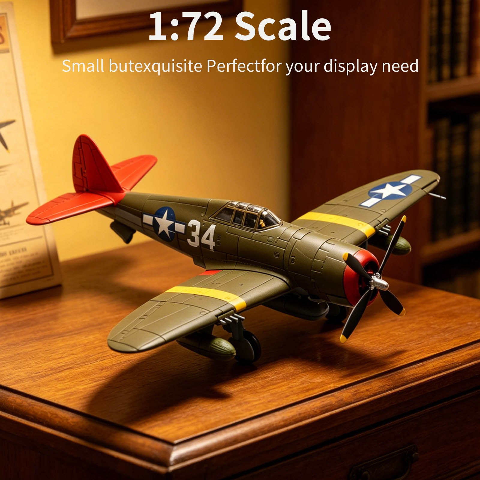 USAAF P-47D Thunderbolt Fighter Diecast Model 1/72 Olive Paint Red Nose Display