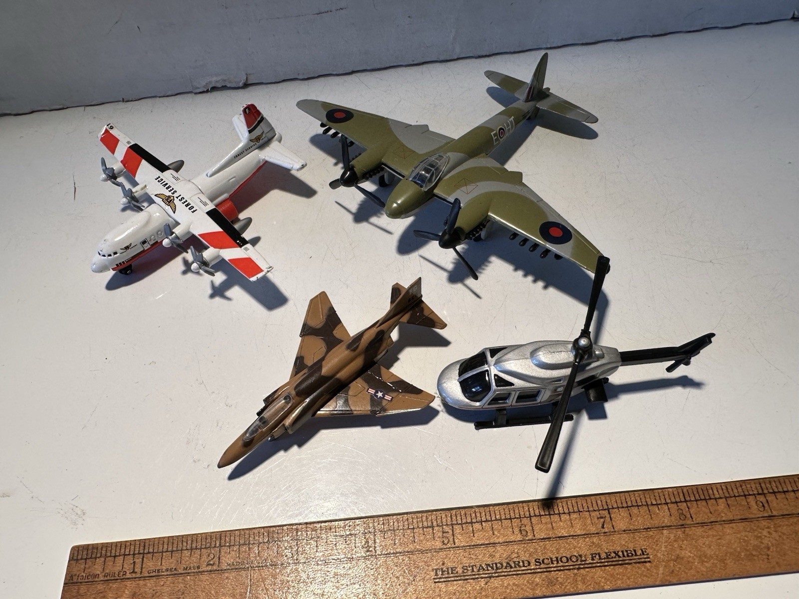 4 Diecast Airplanes Helicopter Matchbox Forest Service Mosquito Phantom F-4C