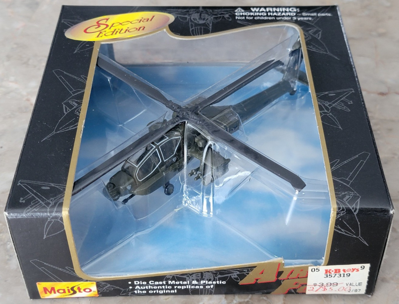 Vintage New 1997 Maisto Air Force Special Edition AH-64A Apache Helicopter NIB