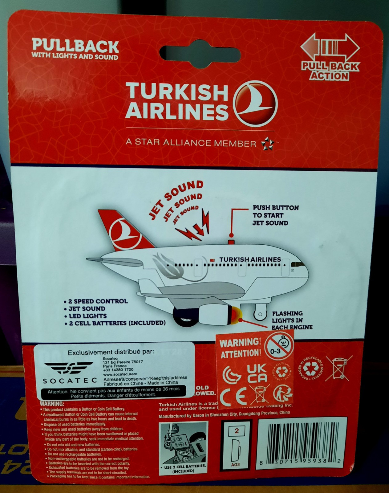 Daron AVIÓN TURKISH AIRLINES Pullback Toy Lights Jet Sound MINT Airport Kids