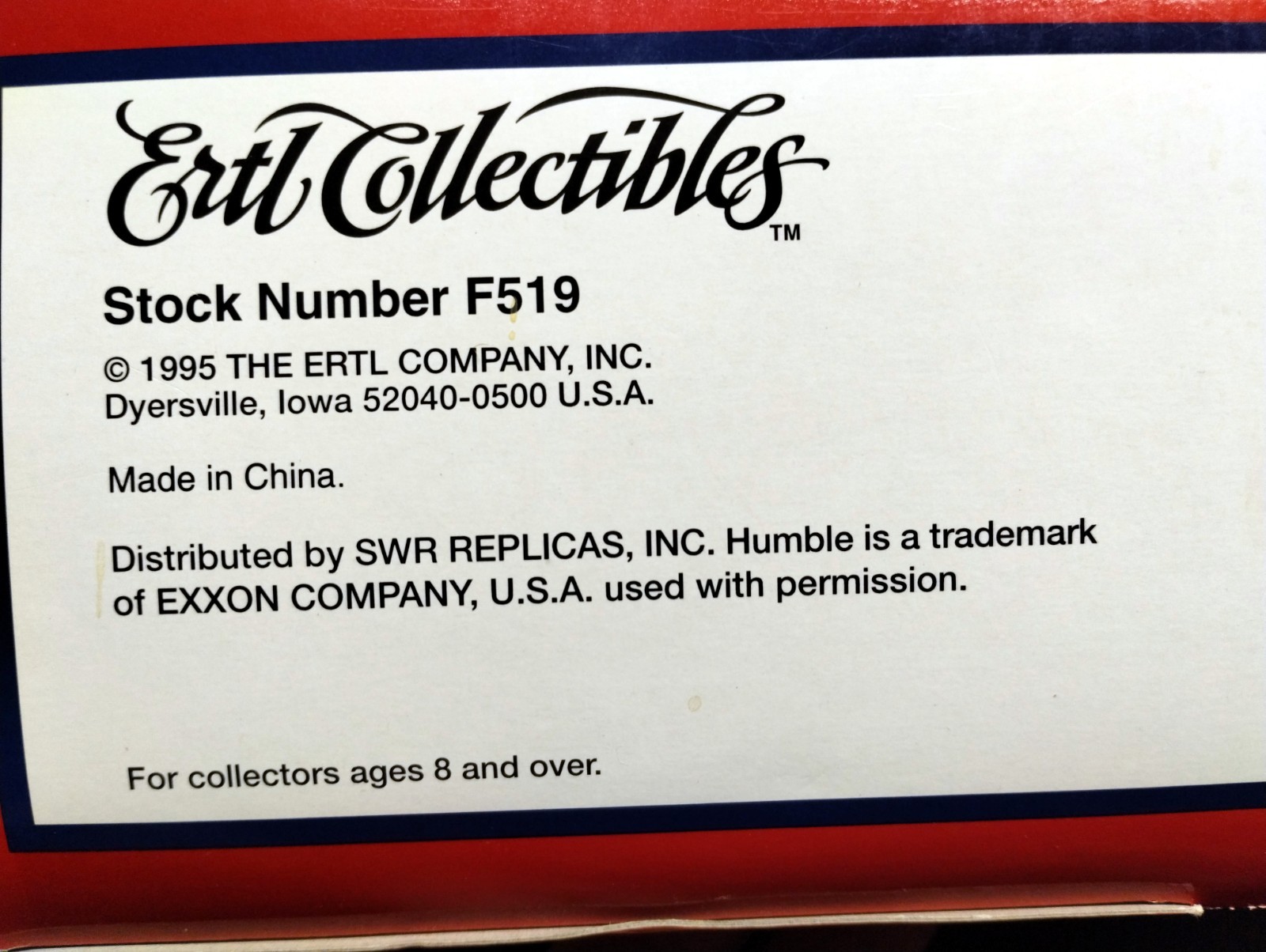 ERTL #F591 Die Cast HUMBLE OIL DC-3 Replica Airplane in Box with Stand