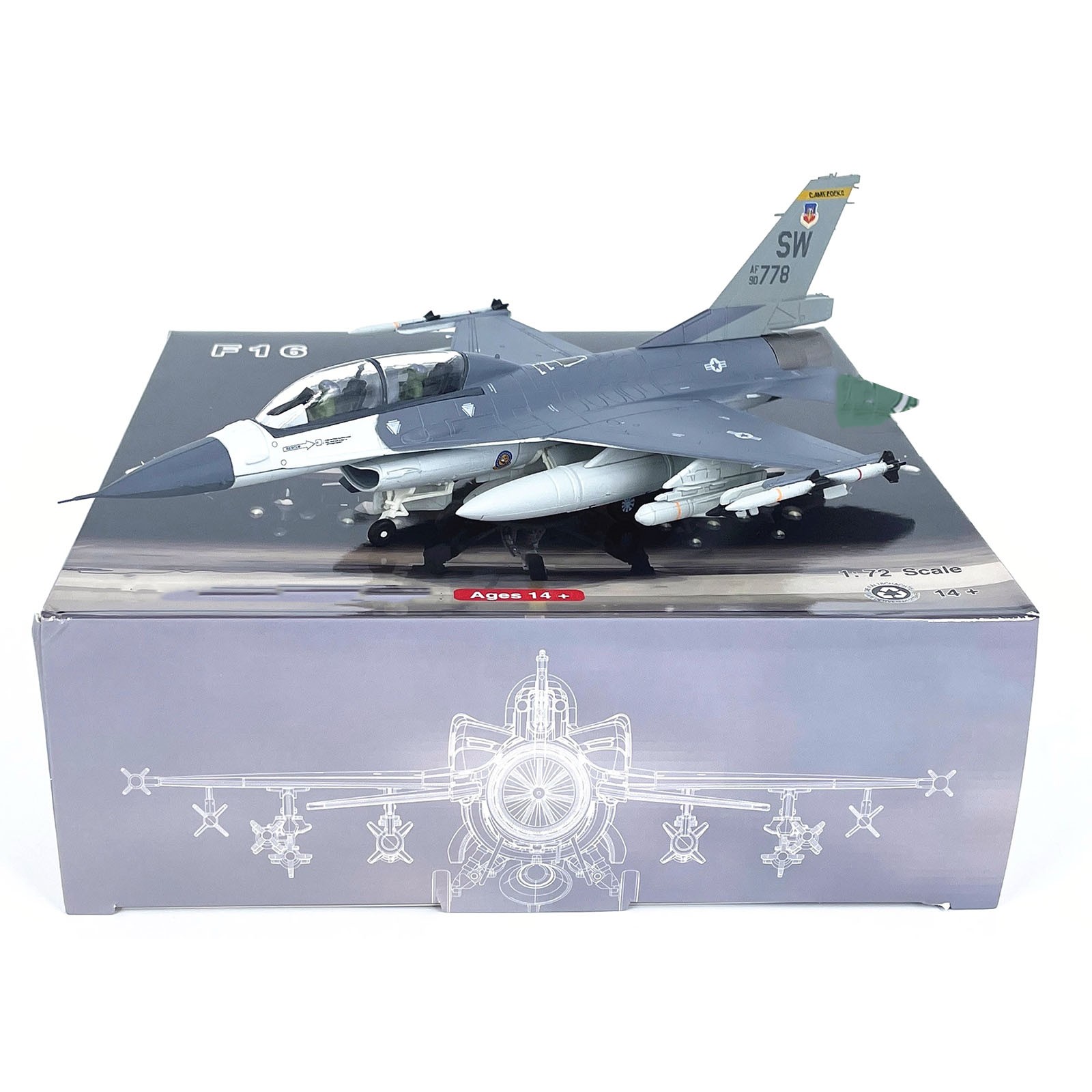 F-16D Fighter Jet Aircraft Model 1/72 Scale For US Air Force Alloy Diecast 21cm
