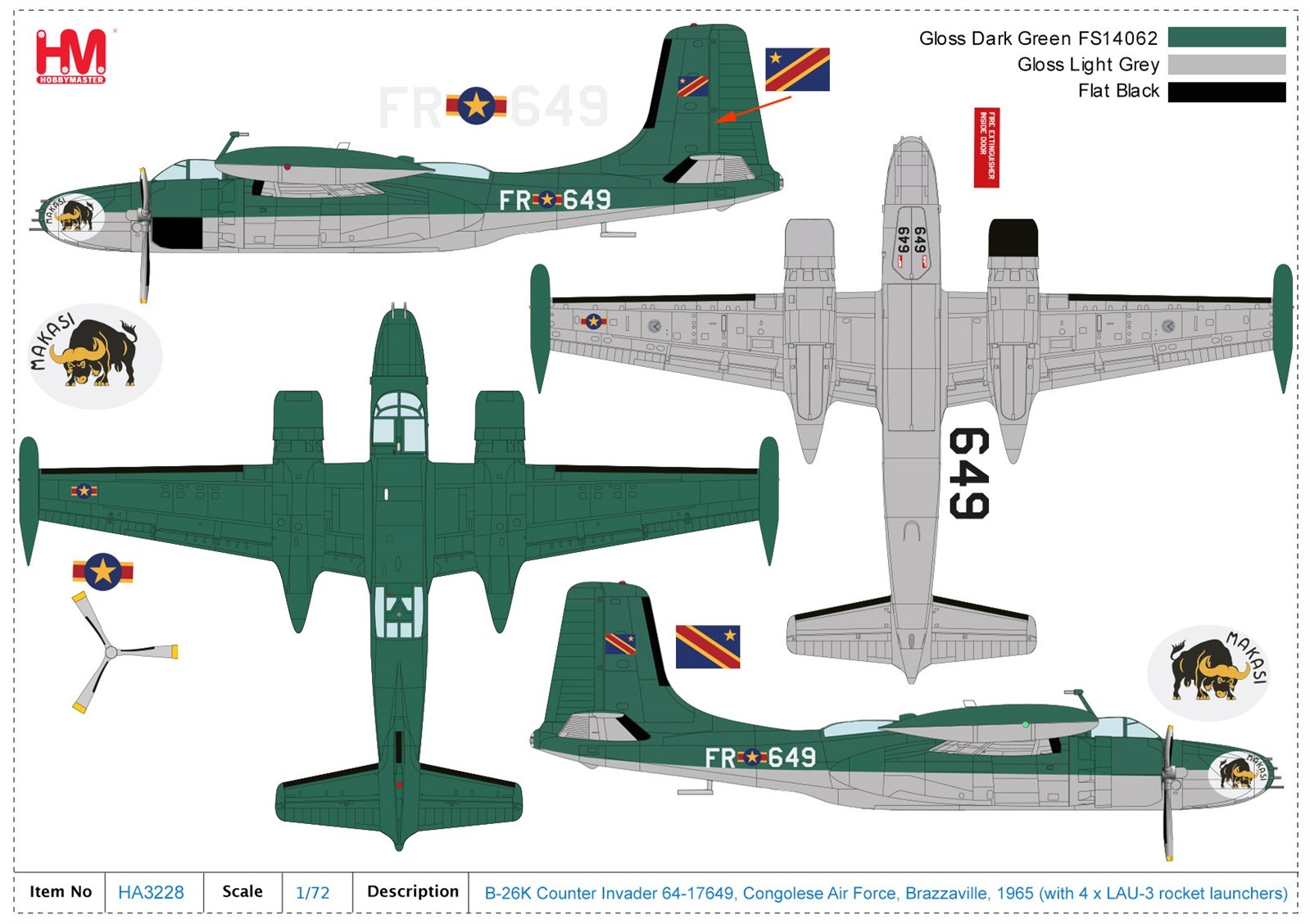 Hobby Master 1:72 B-26K Counter Invader Congolese Air Force Brazzaville HA3228