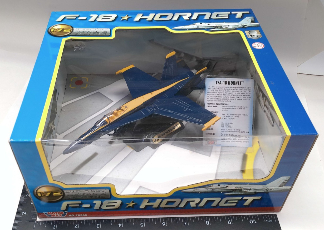 1:72 F-18 Hornet F/A-18 Blue Angels Military by Motor Max #76356 NEW Old Stock