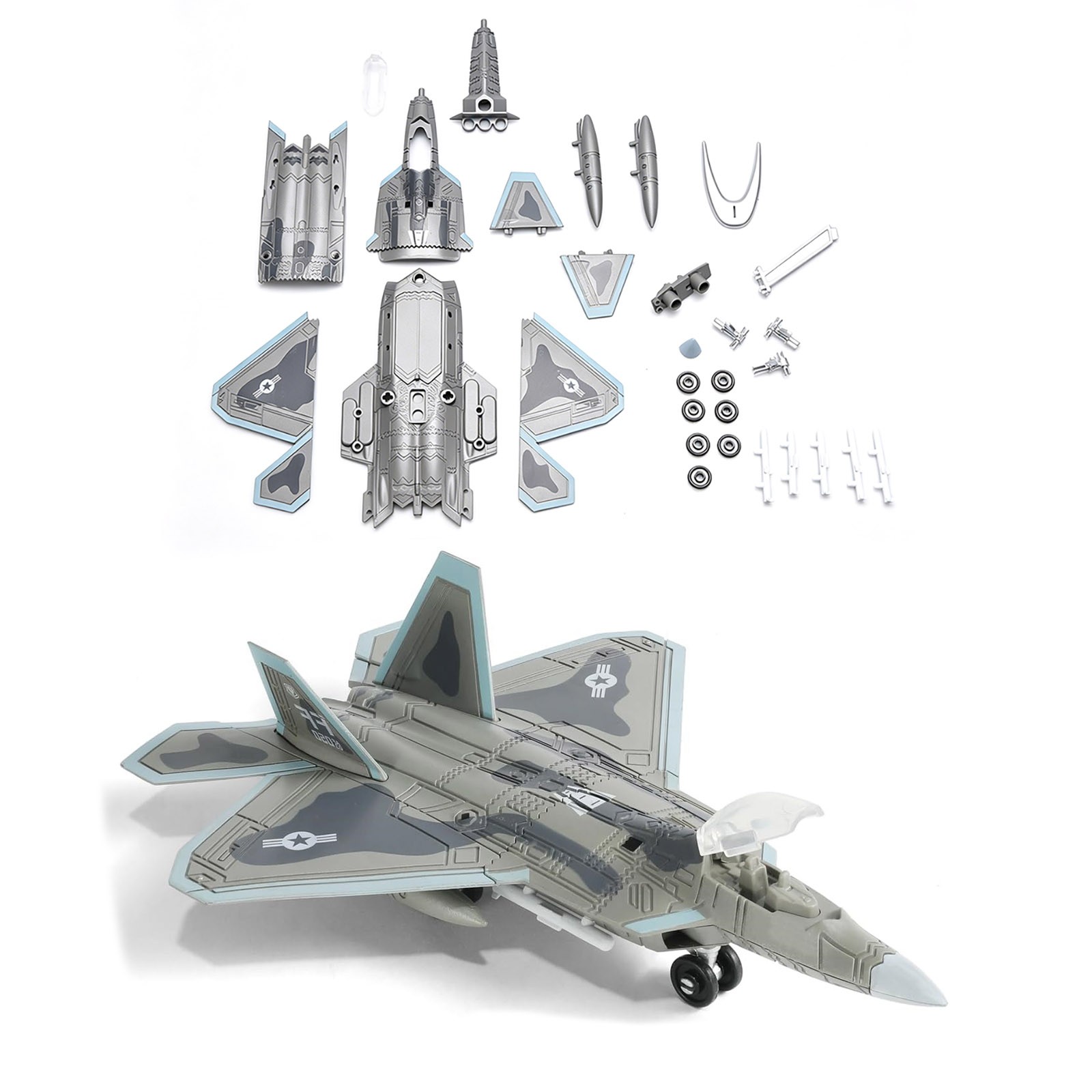1/100 Scale F-22 Raptor Stealth Fighter Building Blocks Kit with Display Stand