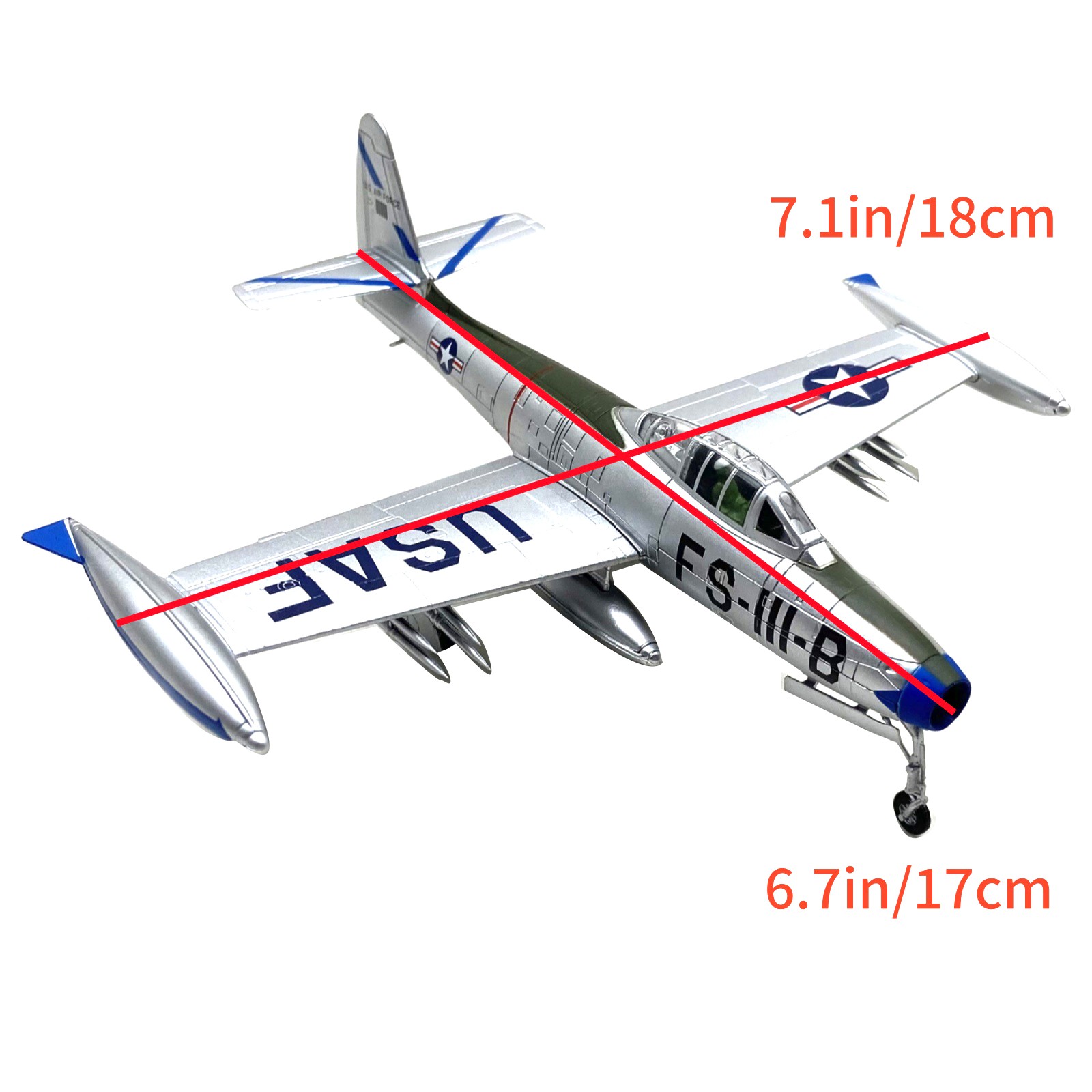 Republic F-84 Thunderjet Scale Model 1:72 Alloy Diecast USAF WWII Jet Aircraft