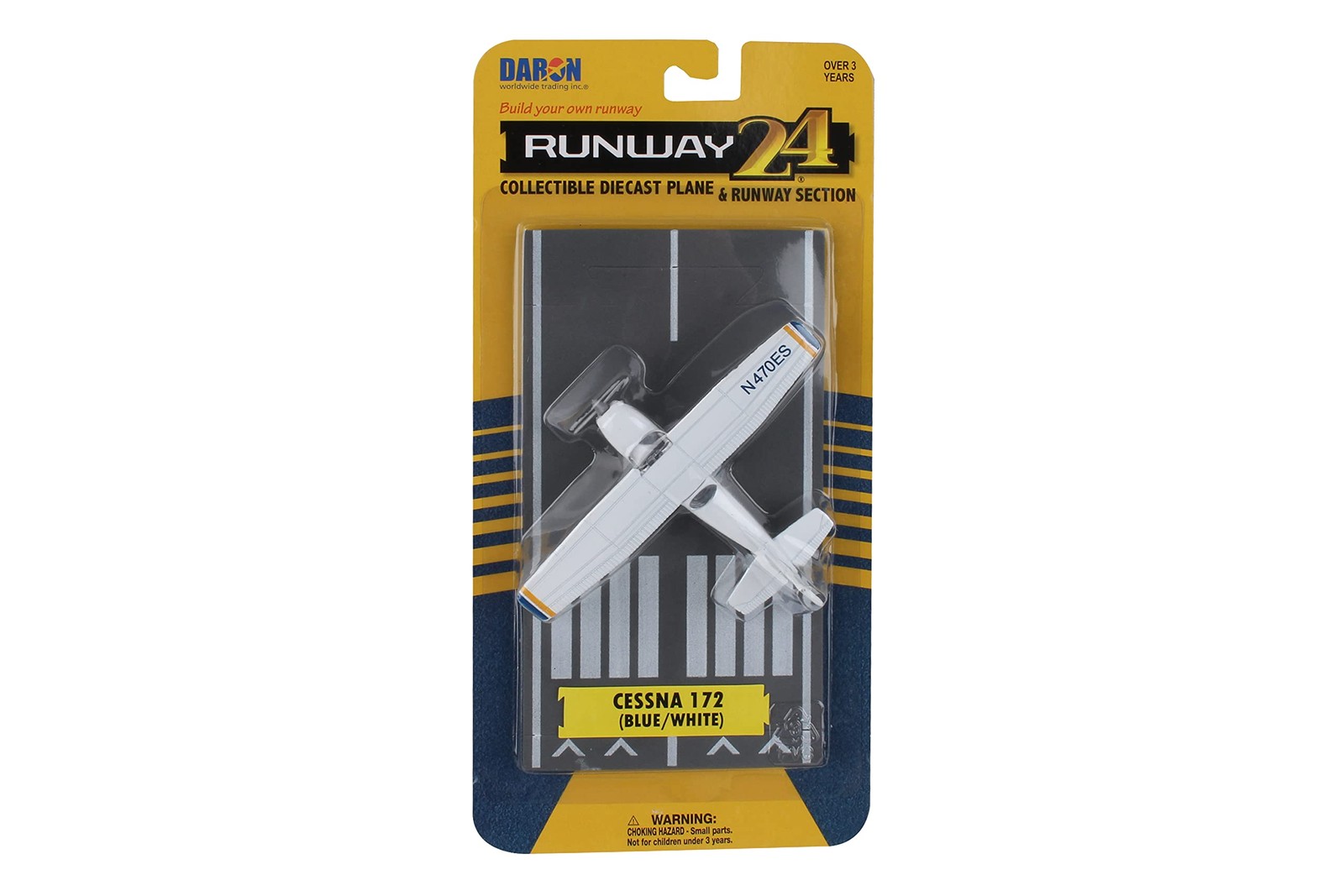 Daron Runway24 Cessna 172 2000 Skyhawk Blue/White 1:87 Scale Diecast Airplane Mo