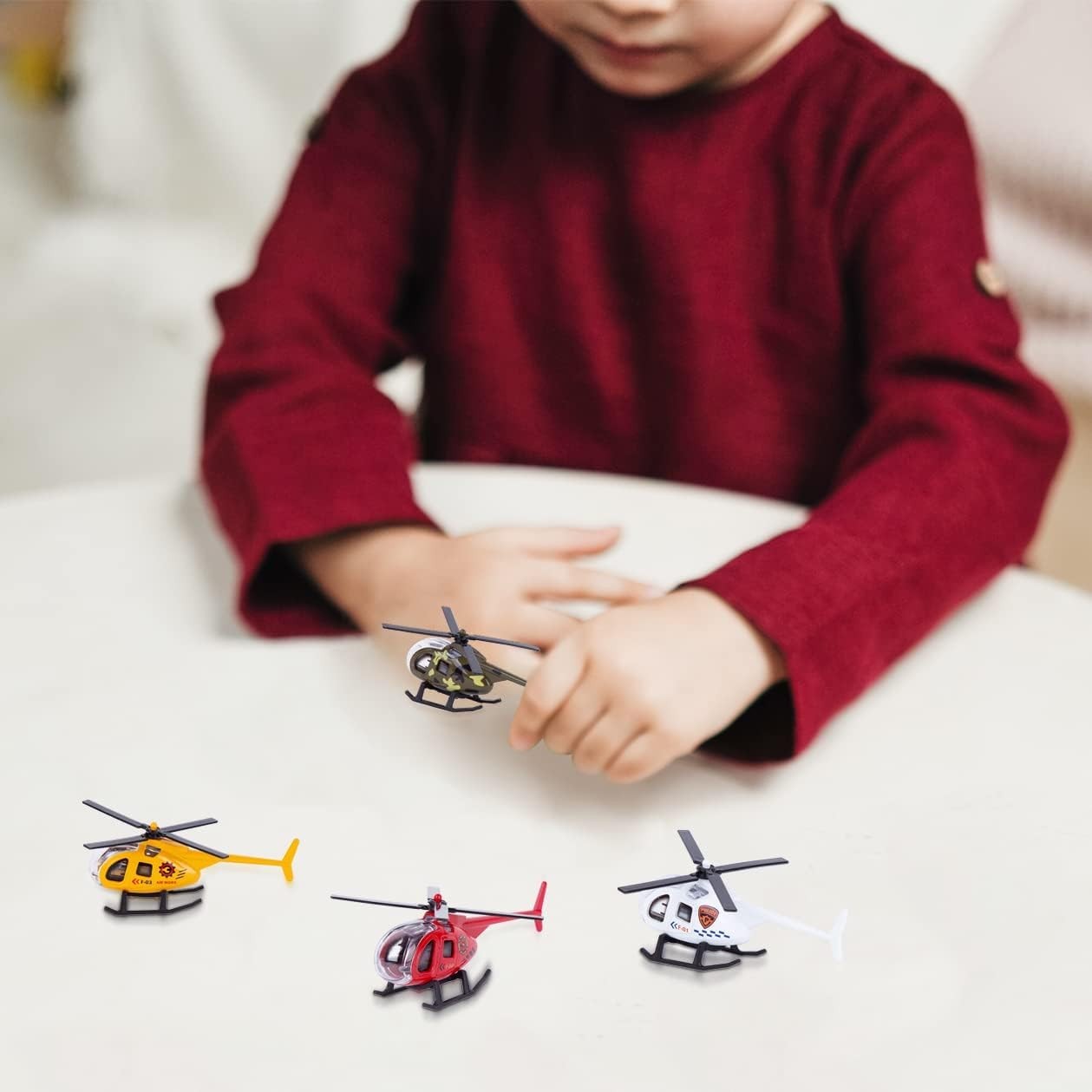 Imaginative Play Set: 4 Diecast Helicopters – Police, Fire & Military Themes