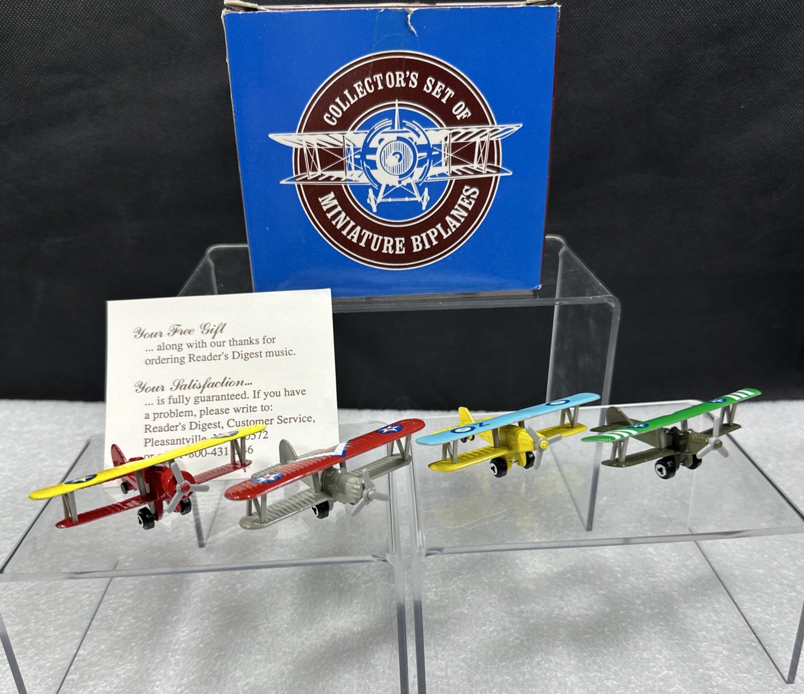 Collector’s Set of 4 Miniature Biplanes Aircraft in Original Box Reader’s Digest
