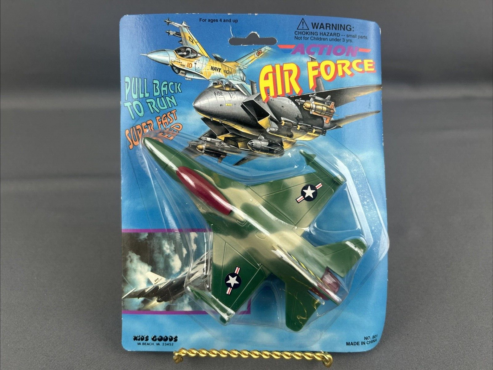 Kid’s Goods Action Air Force F-16 Falcon Pull Back & Go Action Plane #801 NIB