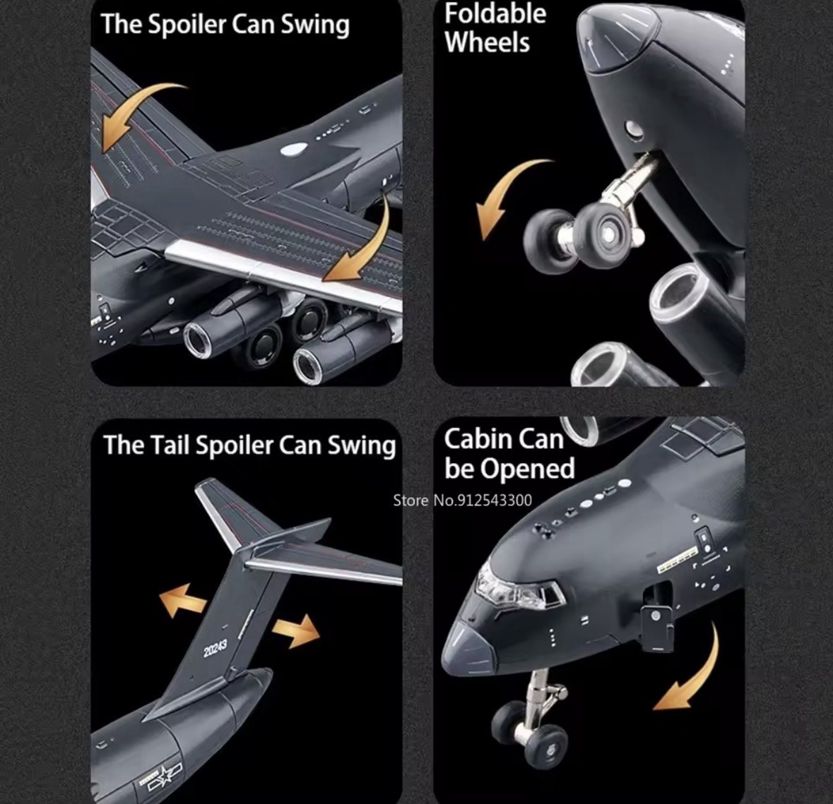 1:180 Y-20 Transport Aircraft Model With Metal Body, Foldable Wheels & Lighting