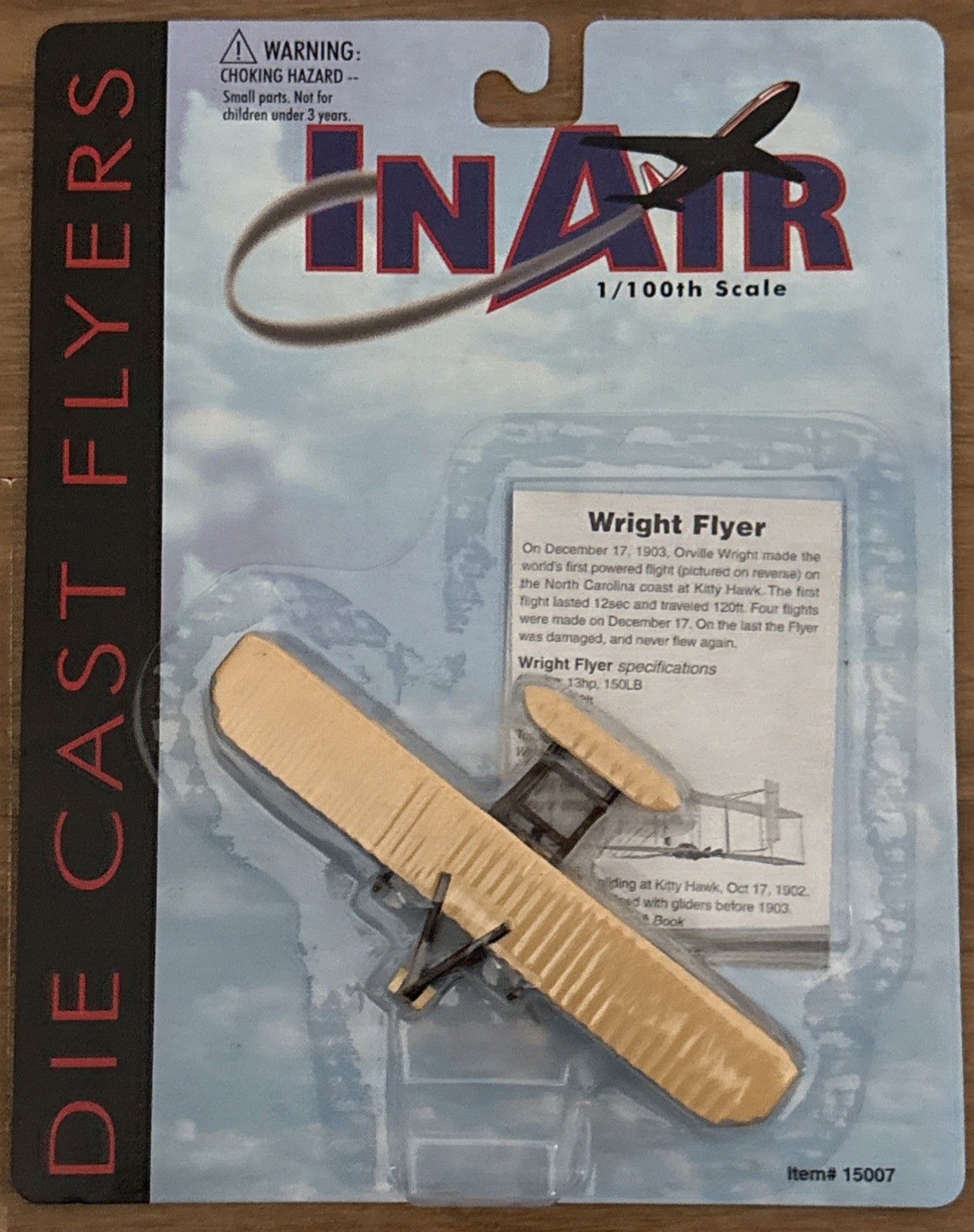 In Air Diecast Flyers Wright Brothers 1903 Flyer 1/100th Scale No. 15007