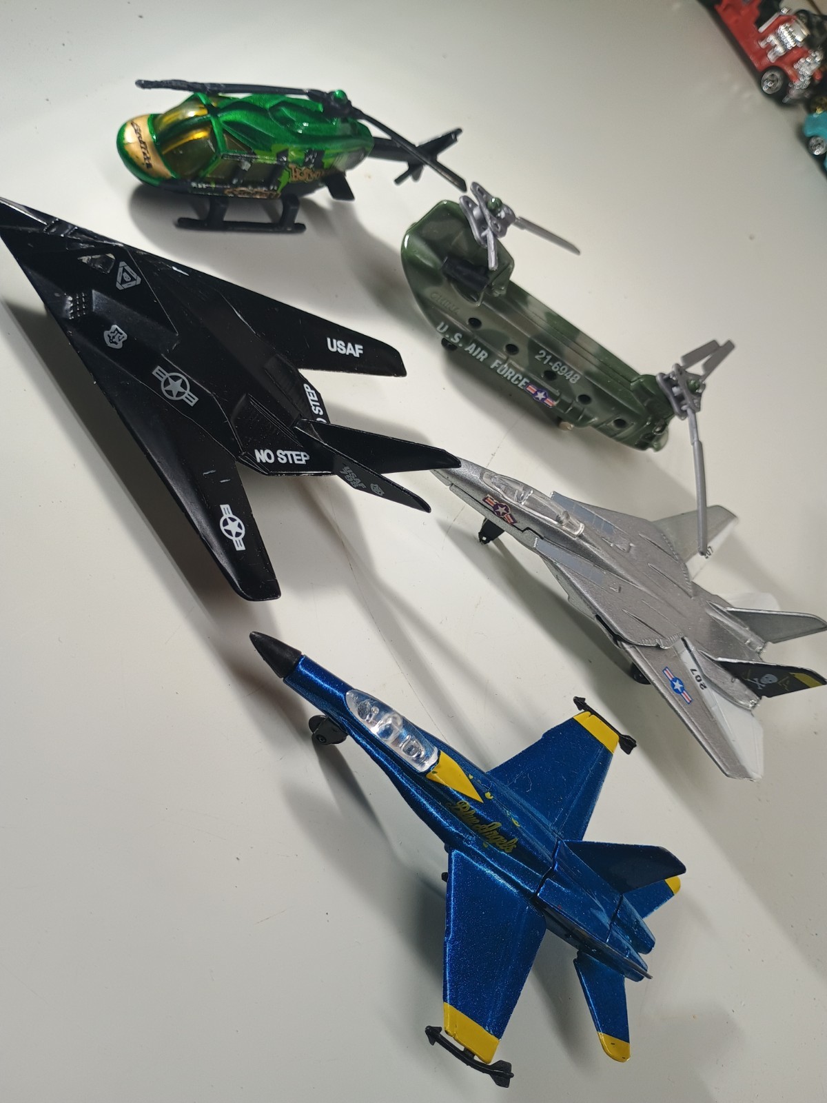 Lot Of 5 Die Cast Military Jets Helicopters 1:64 F-117A Stealth Blue Angels Nav
