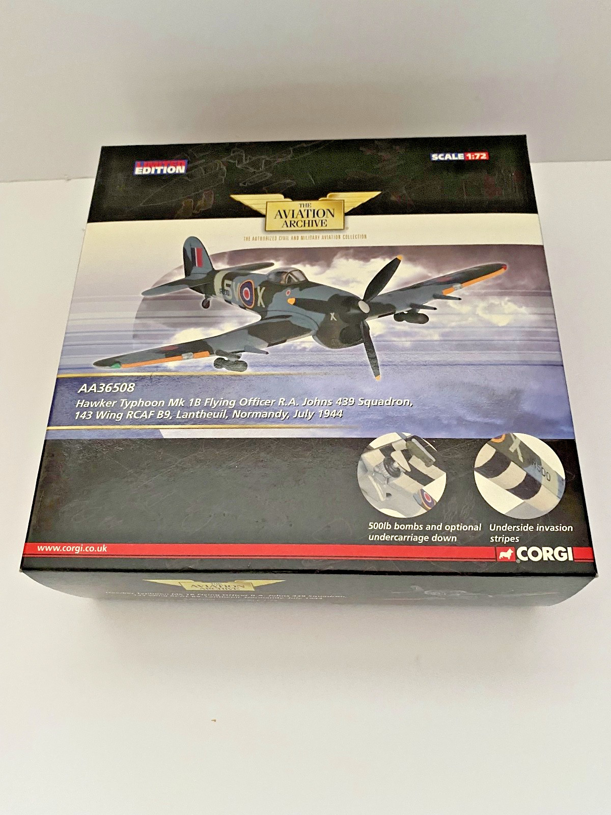 Corgi AA36508 1:72 Hawker Typhoon Mk 1B Flying Officer RA Johns 439 Sqn RCAF NIB