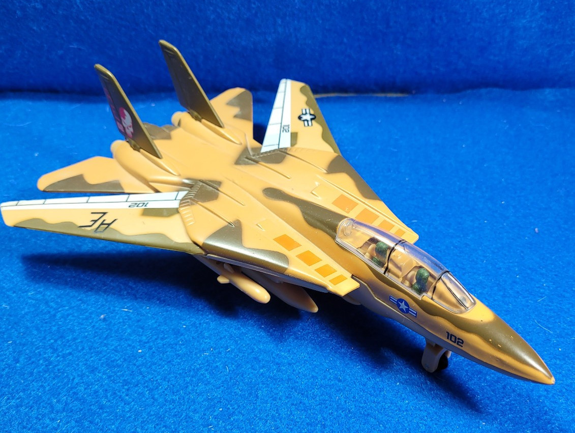 Grumman F-14A Tomcat 10″ Pullback Toy Jet Desert Camo Works Die-Cast Plastic