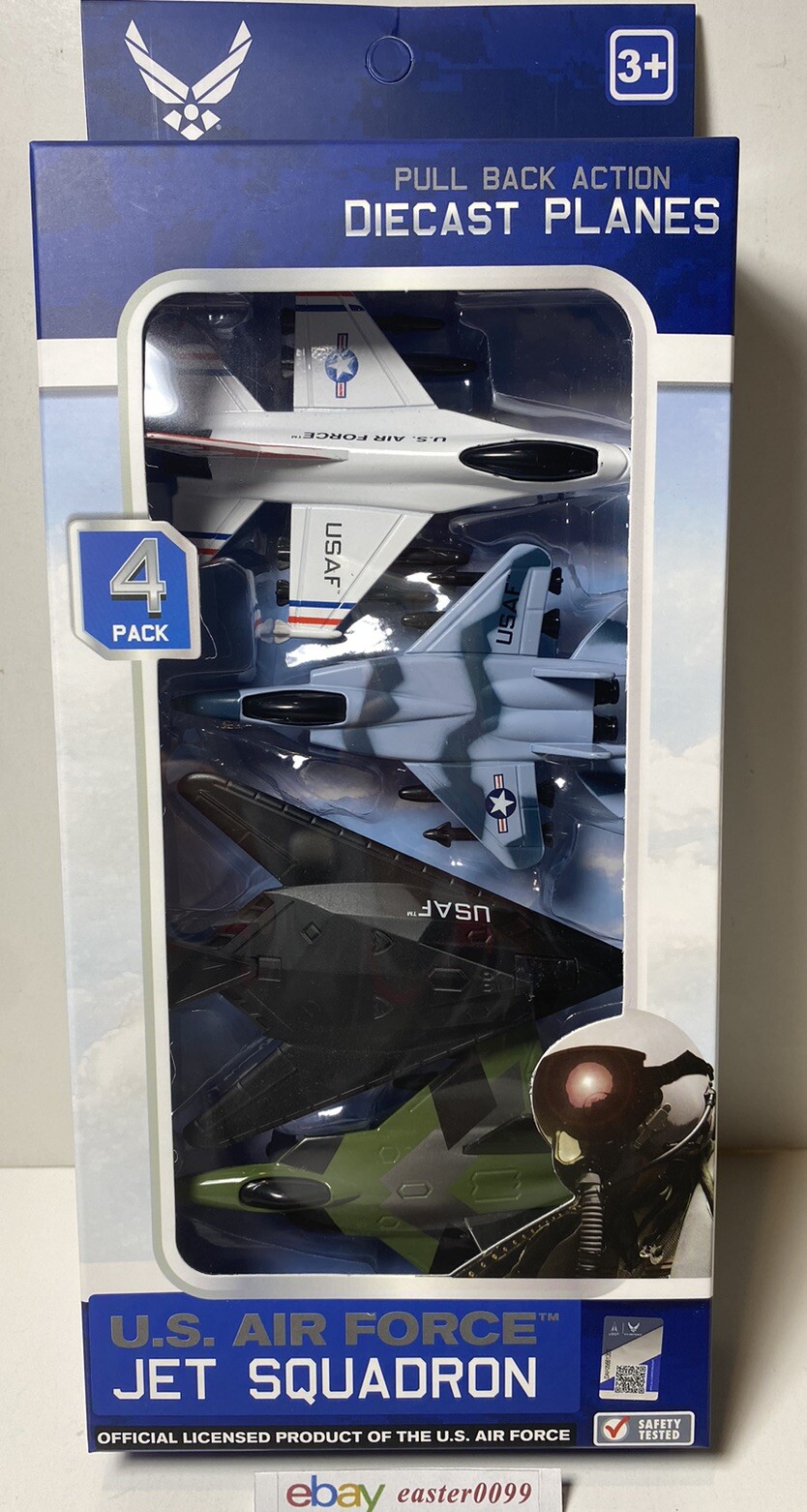 Air Force 4-Pack Toy Jet Squadron Pull Back Action Diecast Planes Brand New