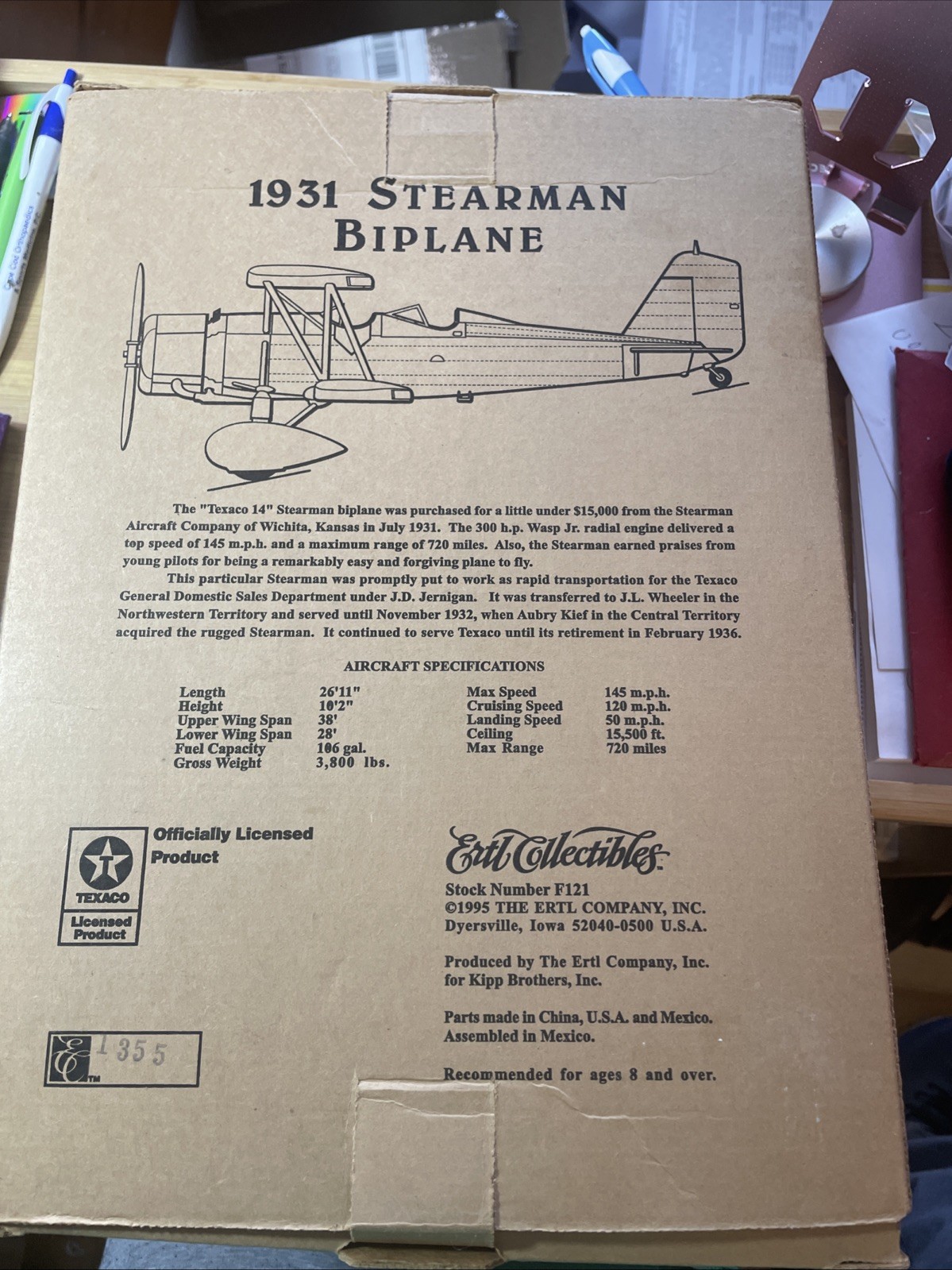 Ertl Wings of Texaco Die Cast Bank 1931 STEARMAN BIPLANE 1/38