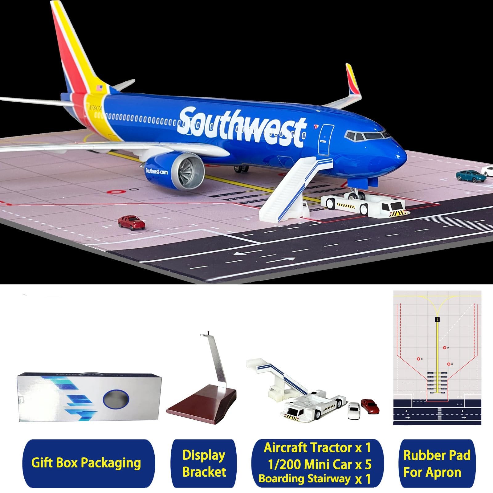 B737 Airplane Model, 1/85 Scale B737 Model 18.5 Inches Length, with LED Lights a