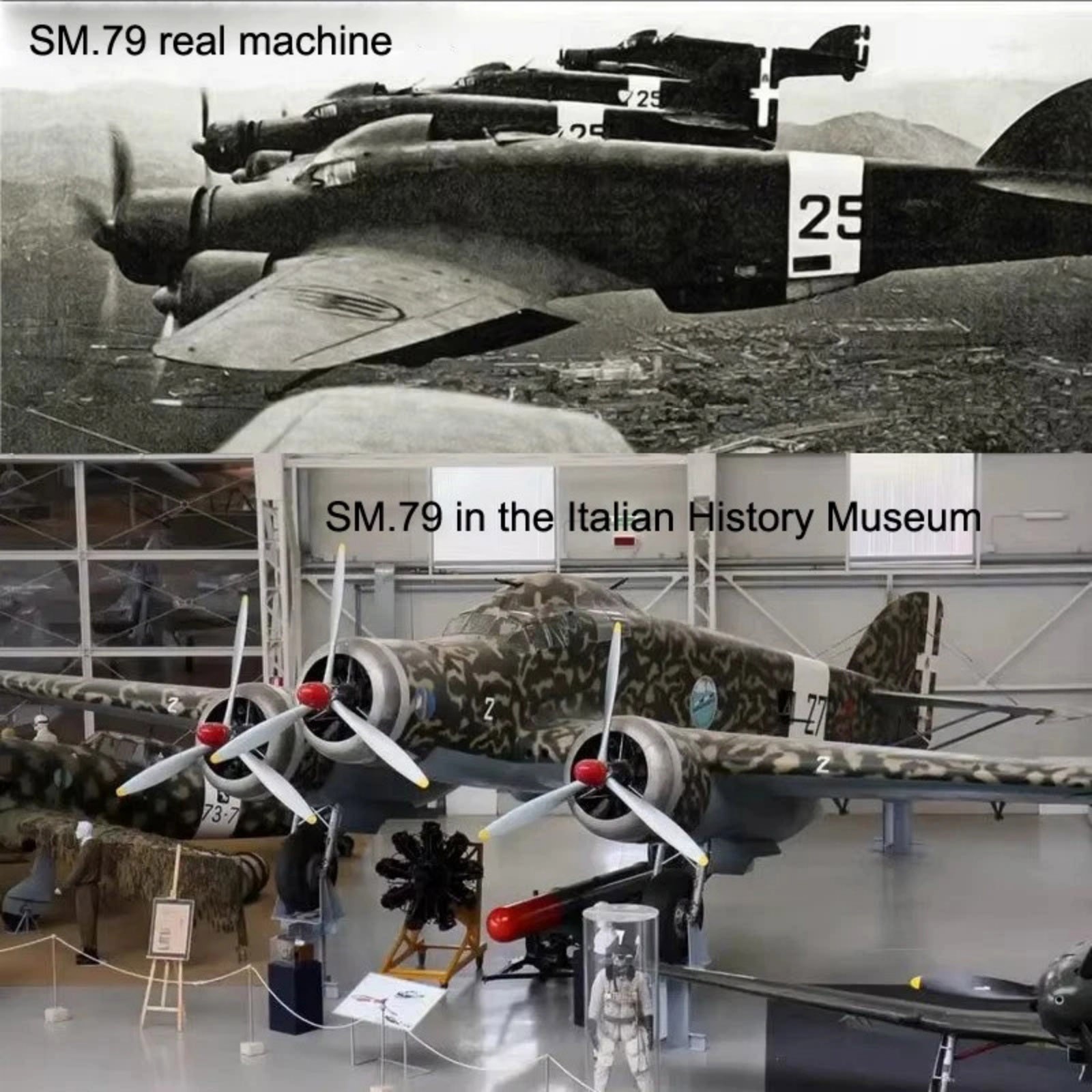 1PCS 1:144 Diecast Savoia-Marchetti SM.79 Bomber Model 11cm Alloy Display Stand