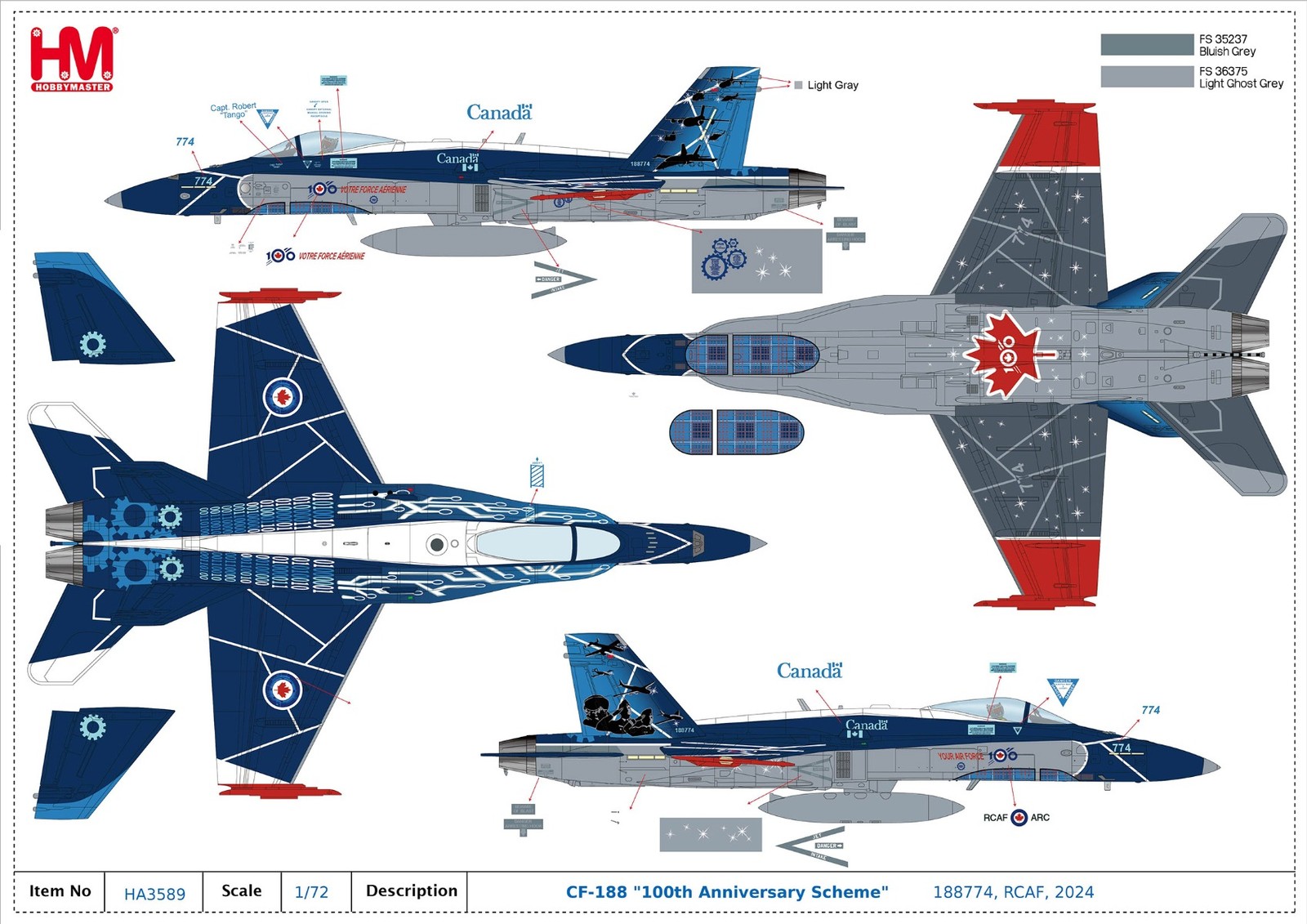 Hobby Master HA3589 RCAF CF-188 ‘100th Anniversary Scheme’ 2024 1/72 Scale Model