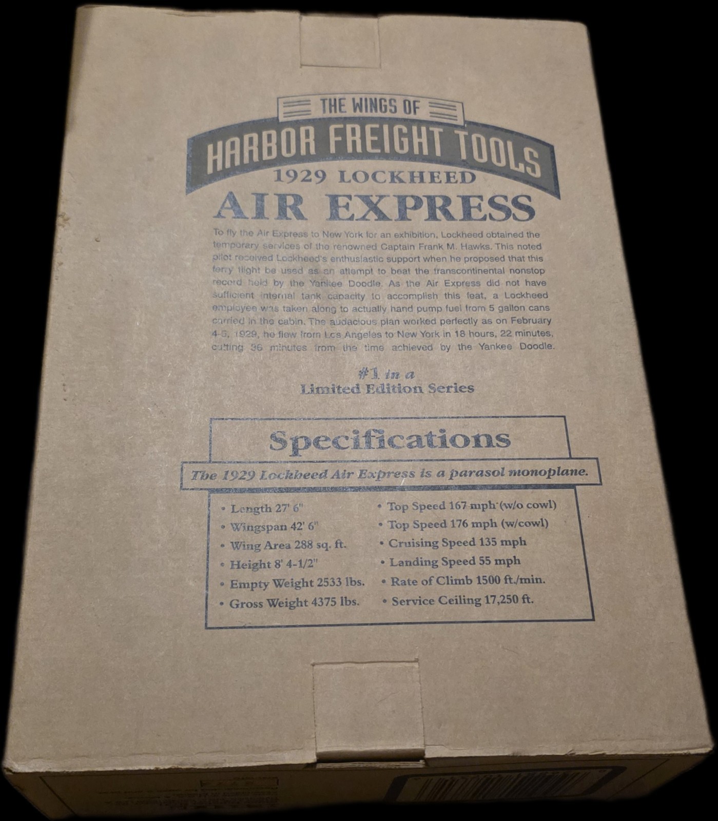 Limited Edition 1929 Lockheed Air Express die-cast metal plane Harbor Freight