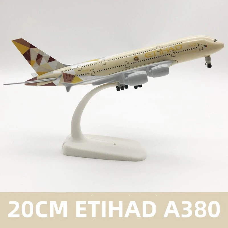 20cm Etihad Airbus A380 with Landing Gear Airways Diecast Airplane Model Alloy