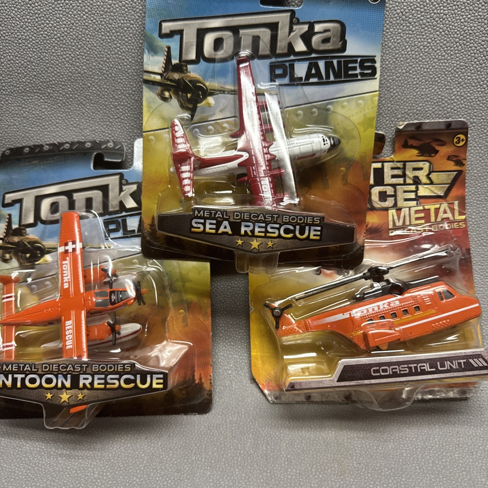 Tonka Metals Lot Costal Unit Helicopter, Sea & Pontoon Rescue Plane 1/64 READ