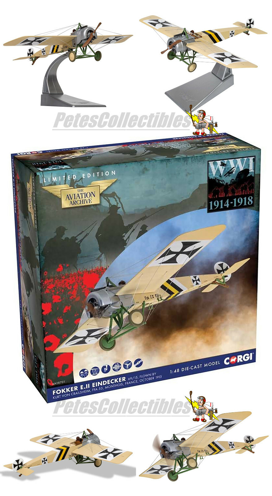 Corgi AA28701 Fokker E.II Eindecker Kurt von Crailsheim FFA 53 Monthois 1915