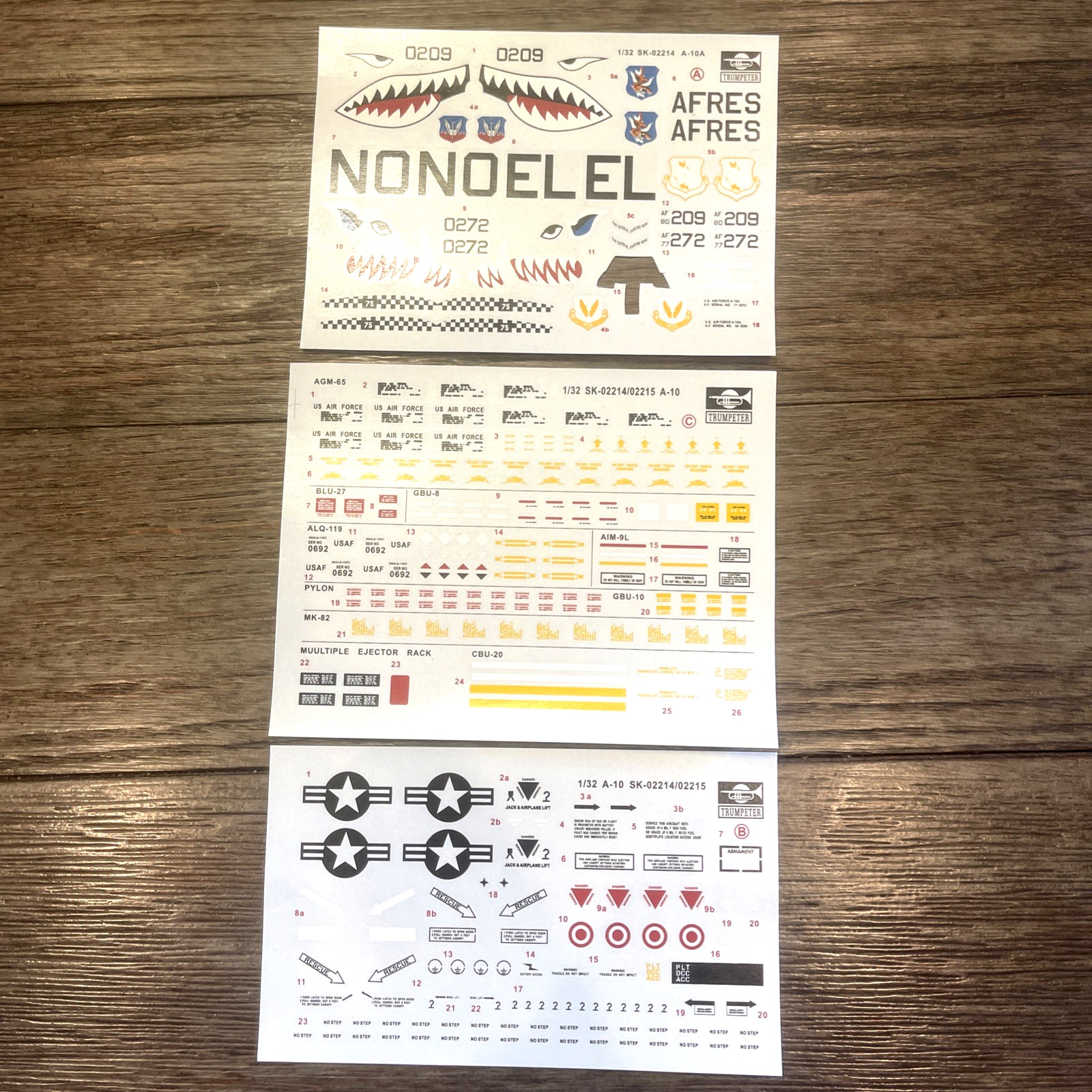No: 14-02214 TRUMPETER 1:32 Scale A-10A – Decals specific for this A-10 Model.