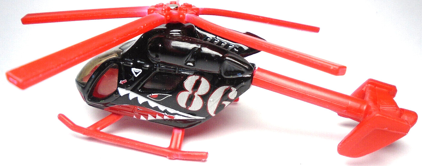 2011 MATCHBOX AIRBLADE #86 BLACK & RED 3 5/8″ DIECAST HELICOPTER W/ SHARK TEETH