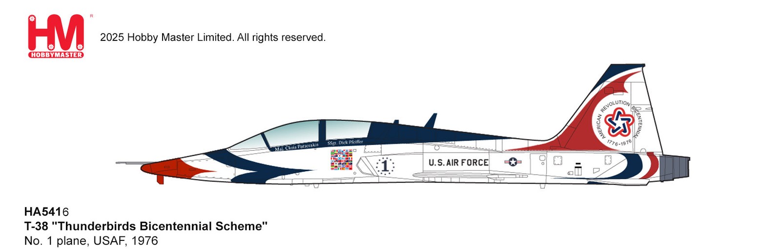 Hobby Master HA5416 T-38 USAF Thunderbirds ‘Bicentennial’ #1 1/72 Scale Model
