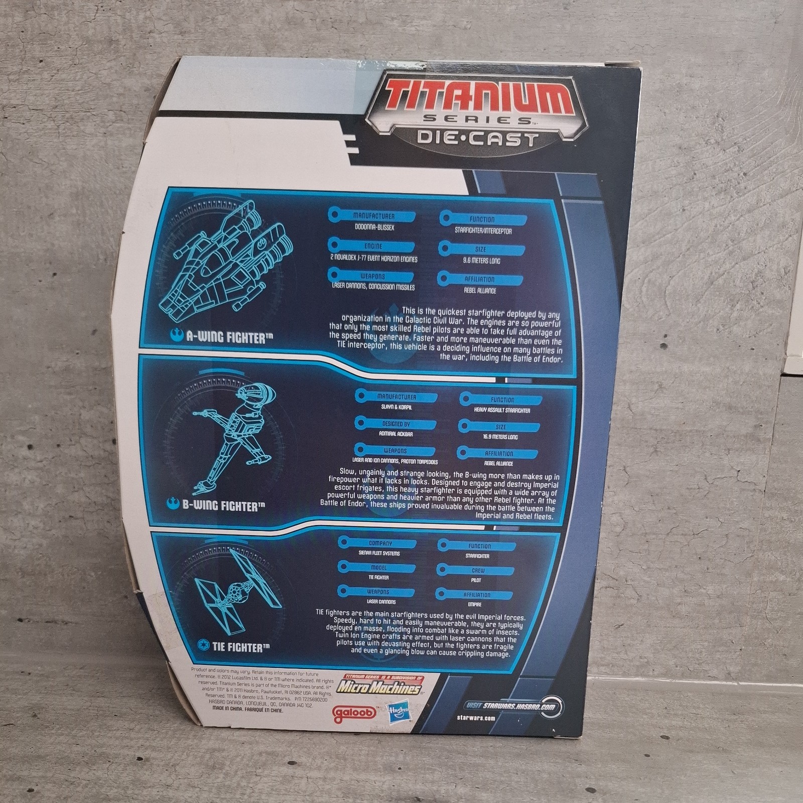 A WING B WING TIE FIGHTER 2011 STAR WARS die-cast Titanium MISB NEW Hasbro