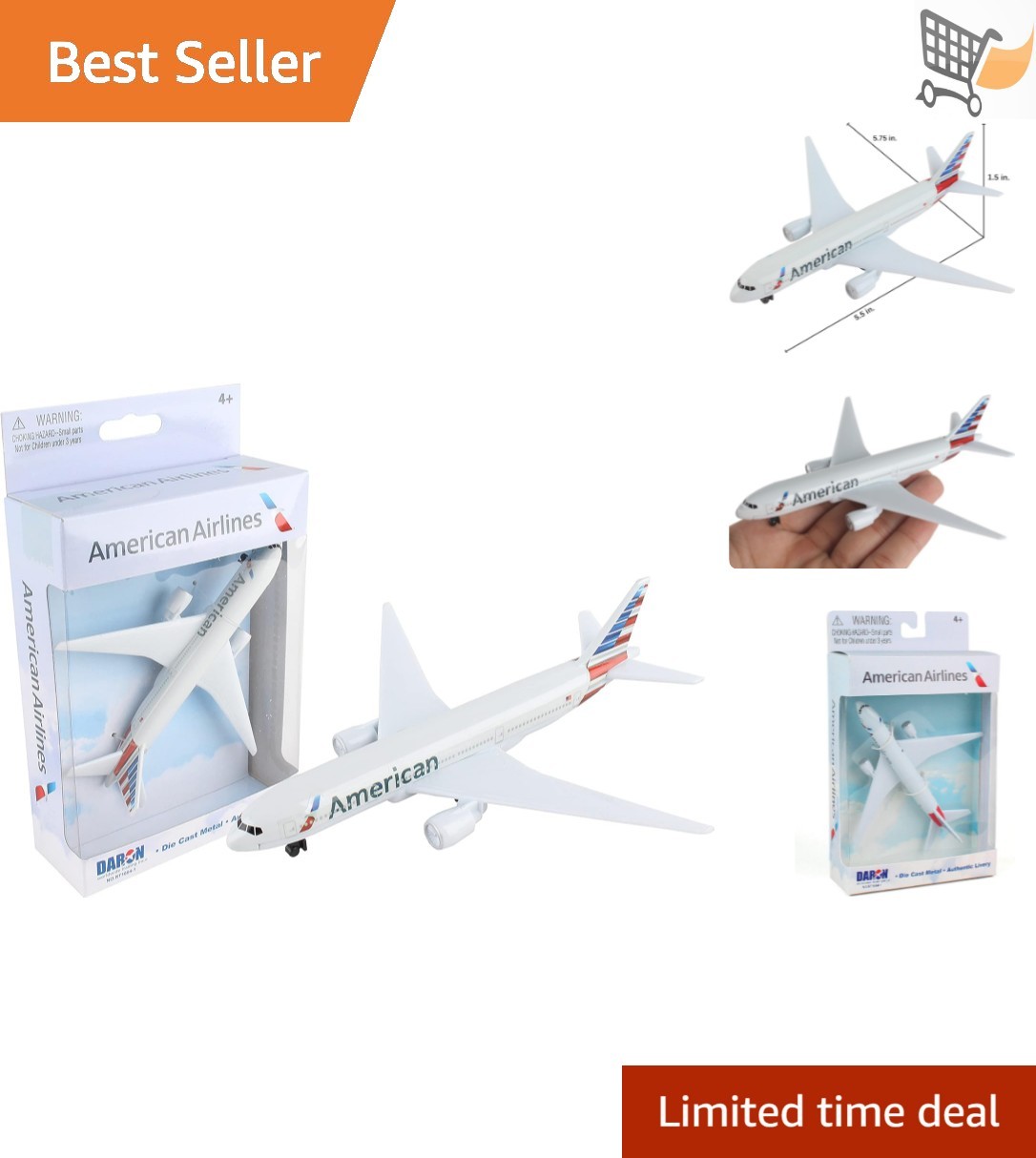 Toy Airplane Die-Cast Metal Model Kids Ages 3+ Authentic American Airlines