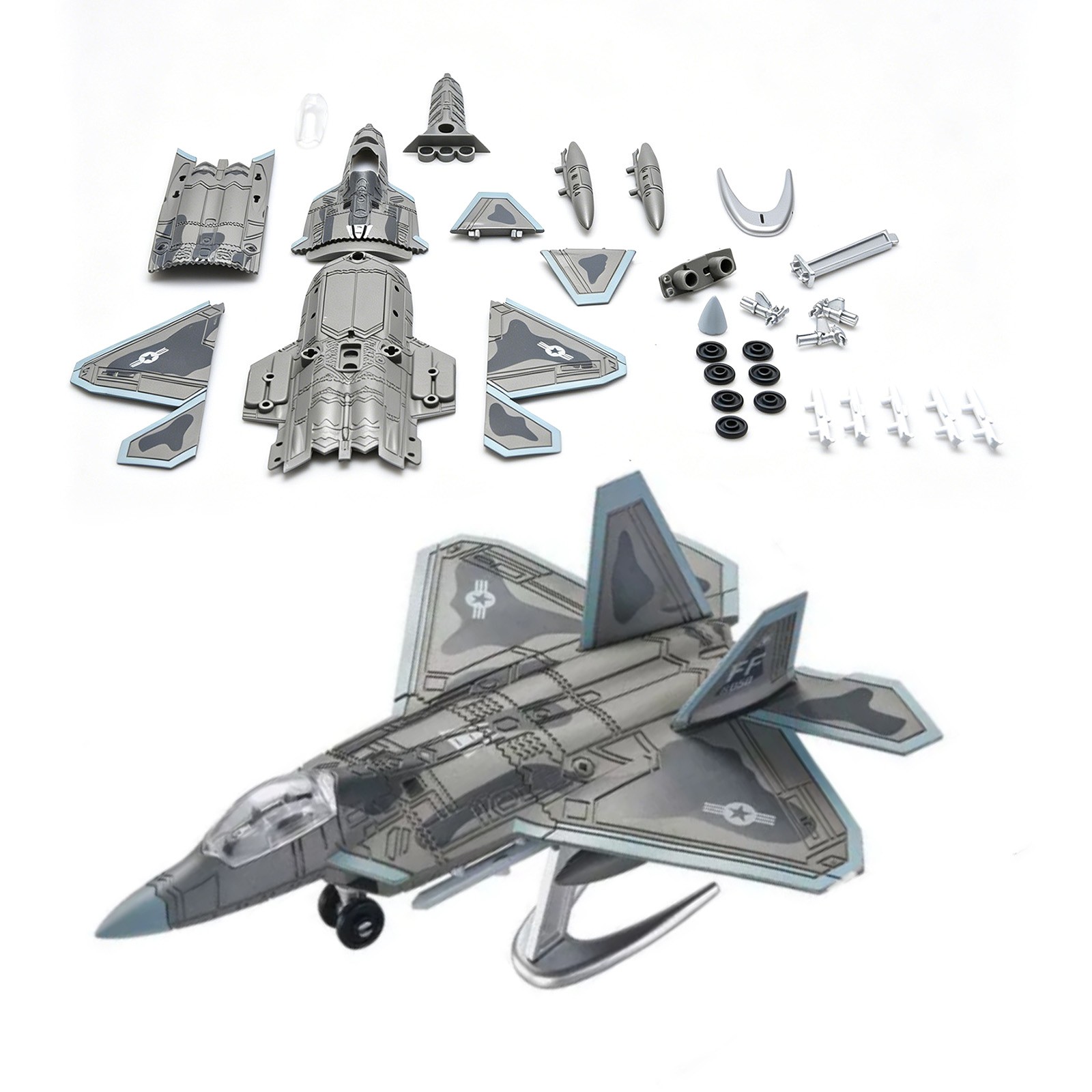 1/100 Scale F-22 Raptor Stealth Fighter Building Blocks Kit with Display Stand