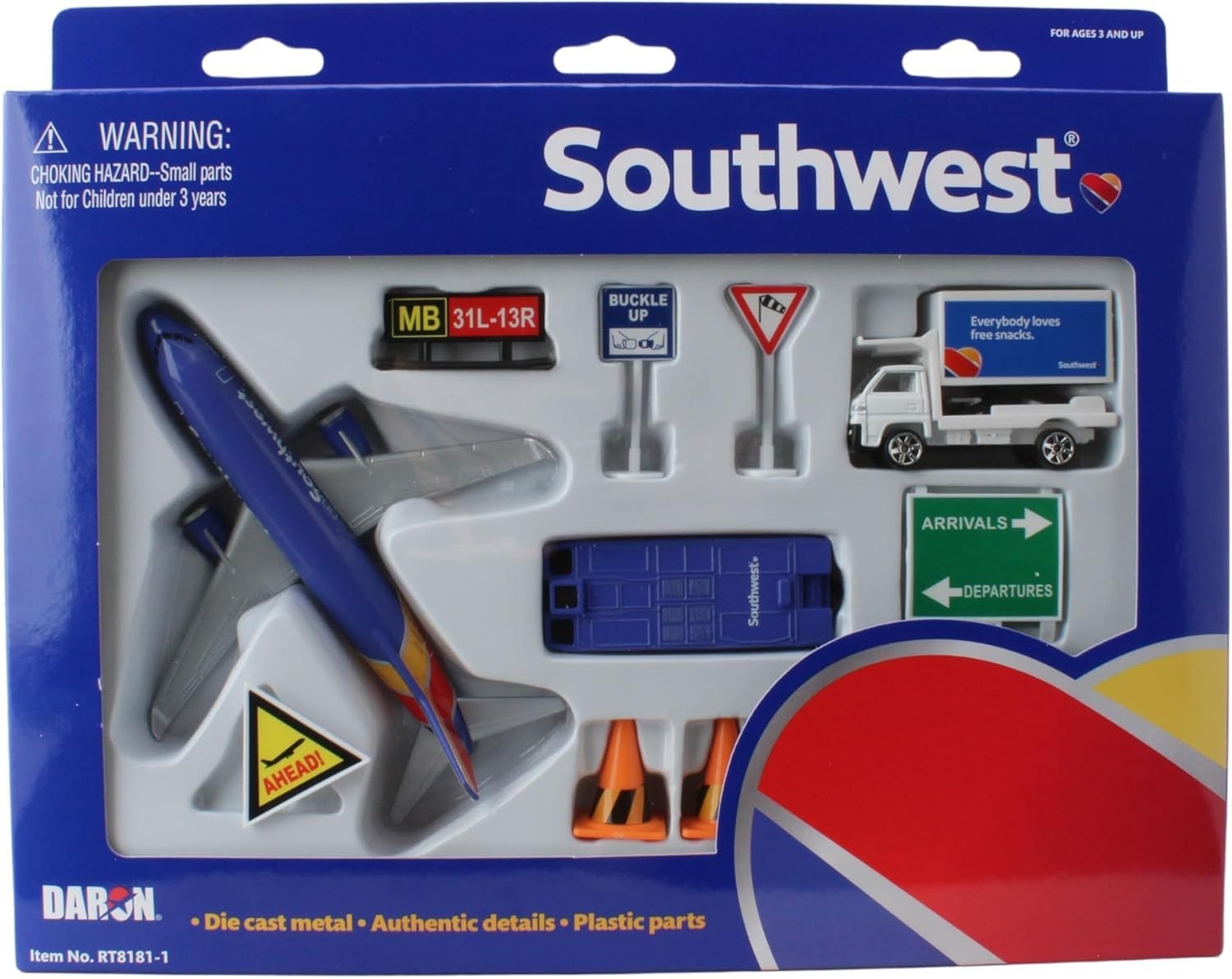 Southwest Airlines Airport Playset with Die-Cast Metal Model Airplane with Pl…