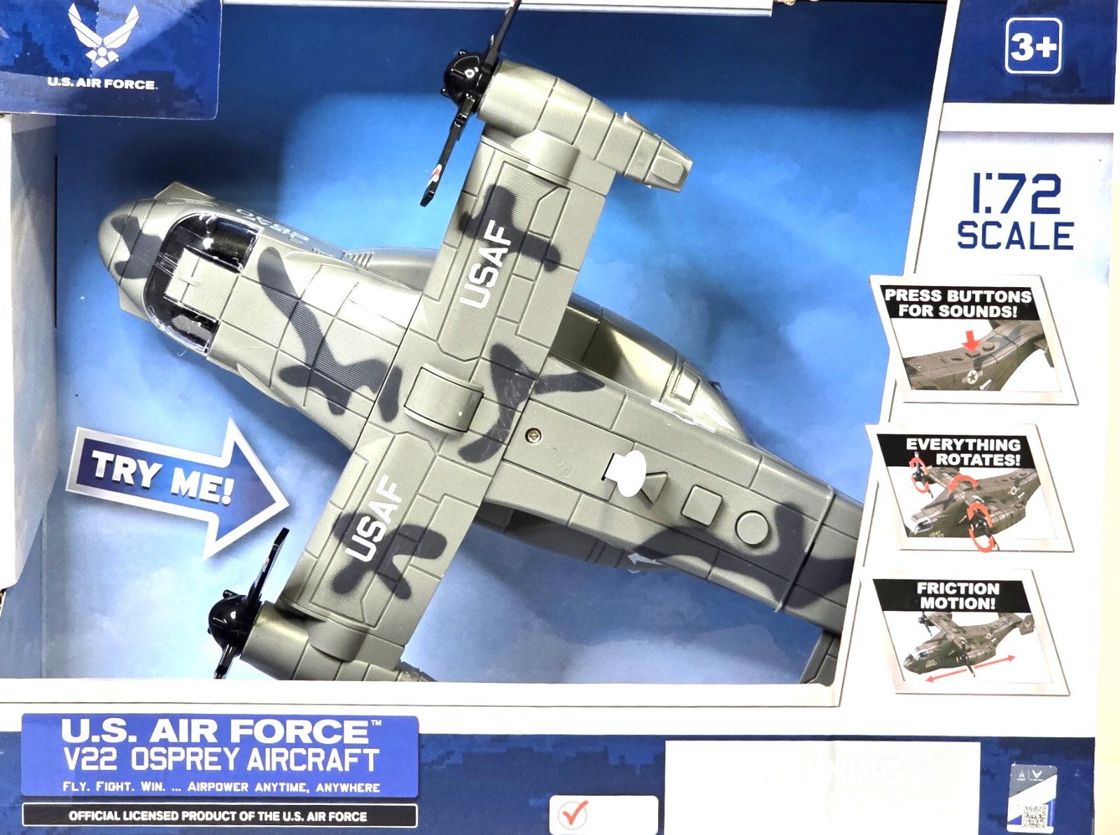 US Air Force Military Helicopter, V-22 Osprey Airplane 1:72 Scale Aircraft Carri