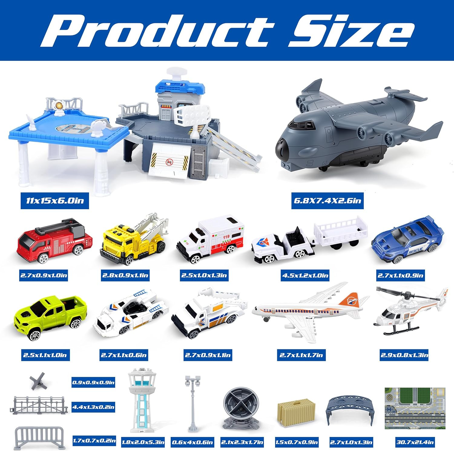 XDUOYJOY Airplane Airport Toy with Trucks, Helicopter, Planes and Playmat | Avia