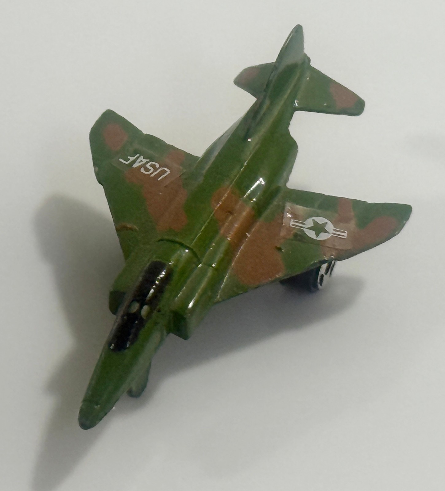Tootsie Toy Metal F-4 Phantom Fighter Jet Aircraft in Green Camo marked USAF