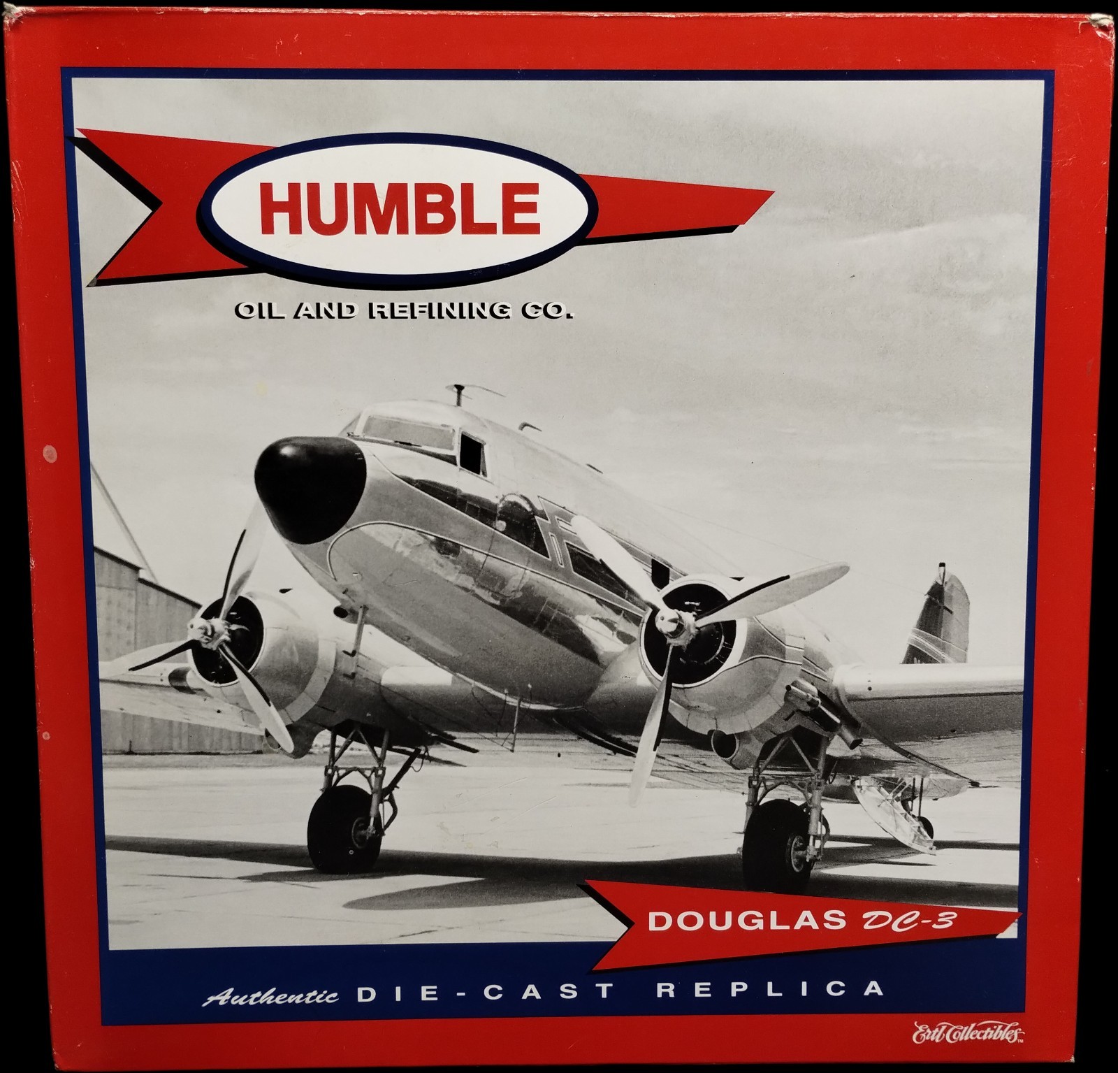ERTL #F591 Die Cast HUMBLE OIL DC-3 Replica Airplane in Box with Stand