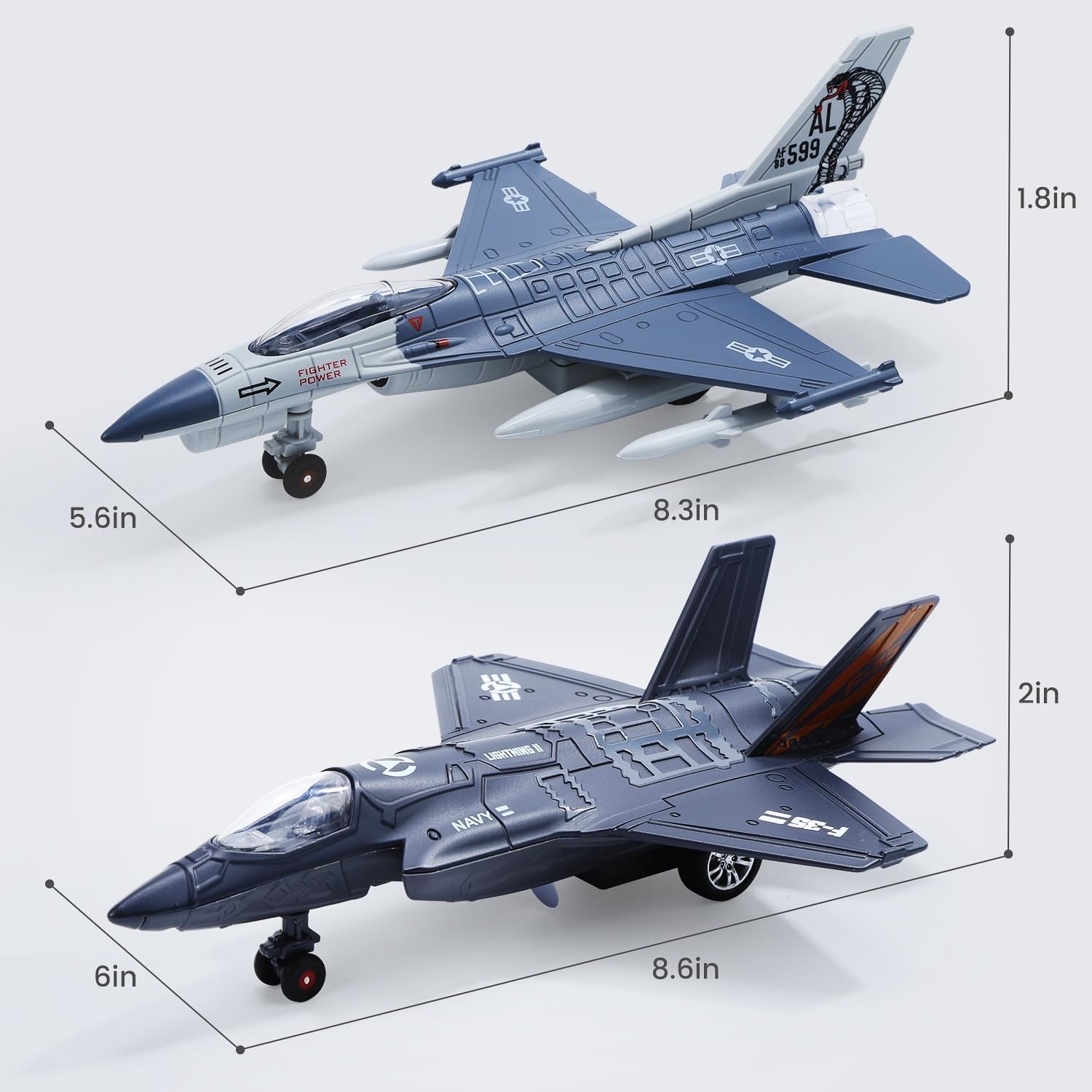 Interactive F35 & F16 Diecast Fighter Jets: Pull Back Action & Realistic Sounds