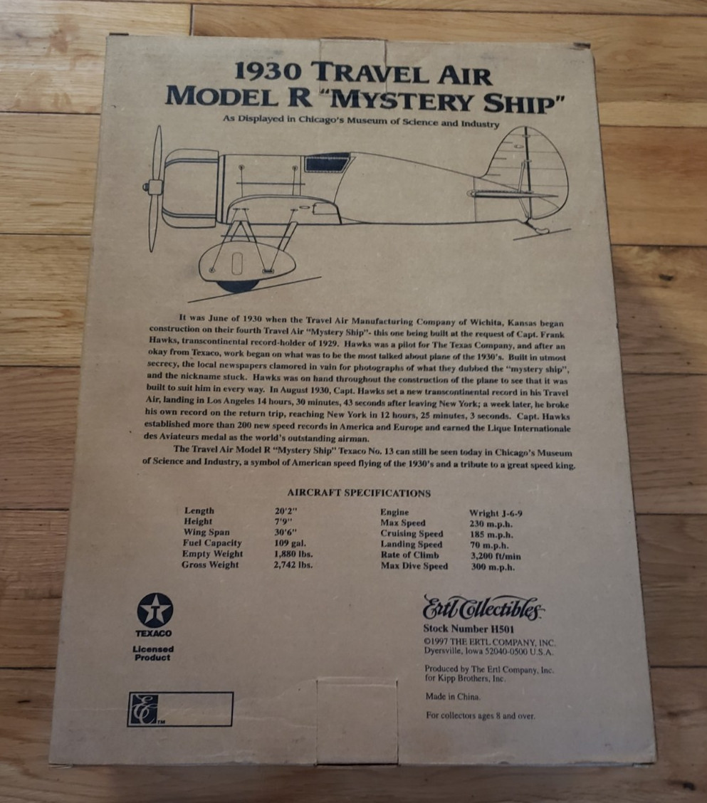 Wings Of Texaco 1930 Travel Air Model R Mystery Ship 5th In The Series Box Wear
