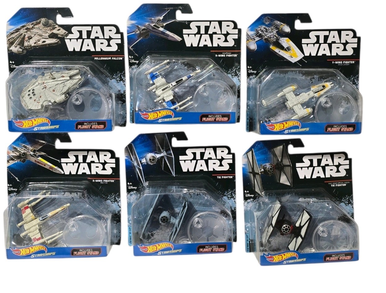 Hot Wheels Star Wars Starships Diecast Lot of 6 NEW Millennium Falcon X-Wing, Y