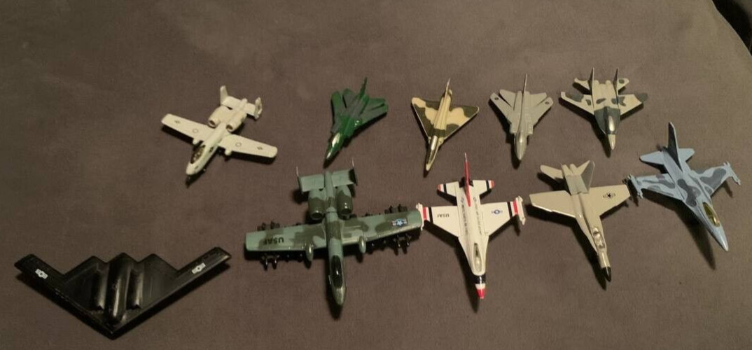 Lot Of 10 DIECAST FIGHTER Toy JET Planes F-16 A161 Stealth Bomber A-10 A160 F-18