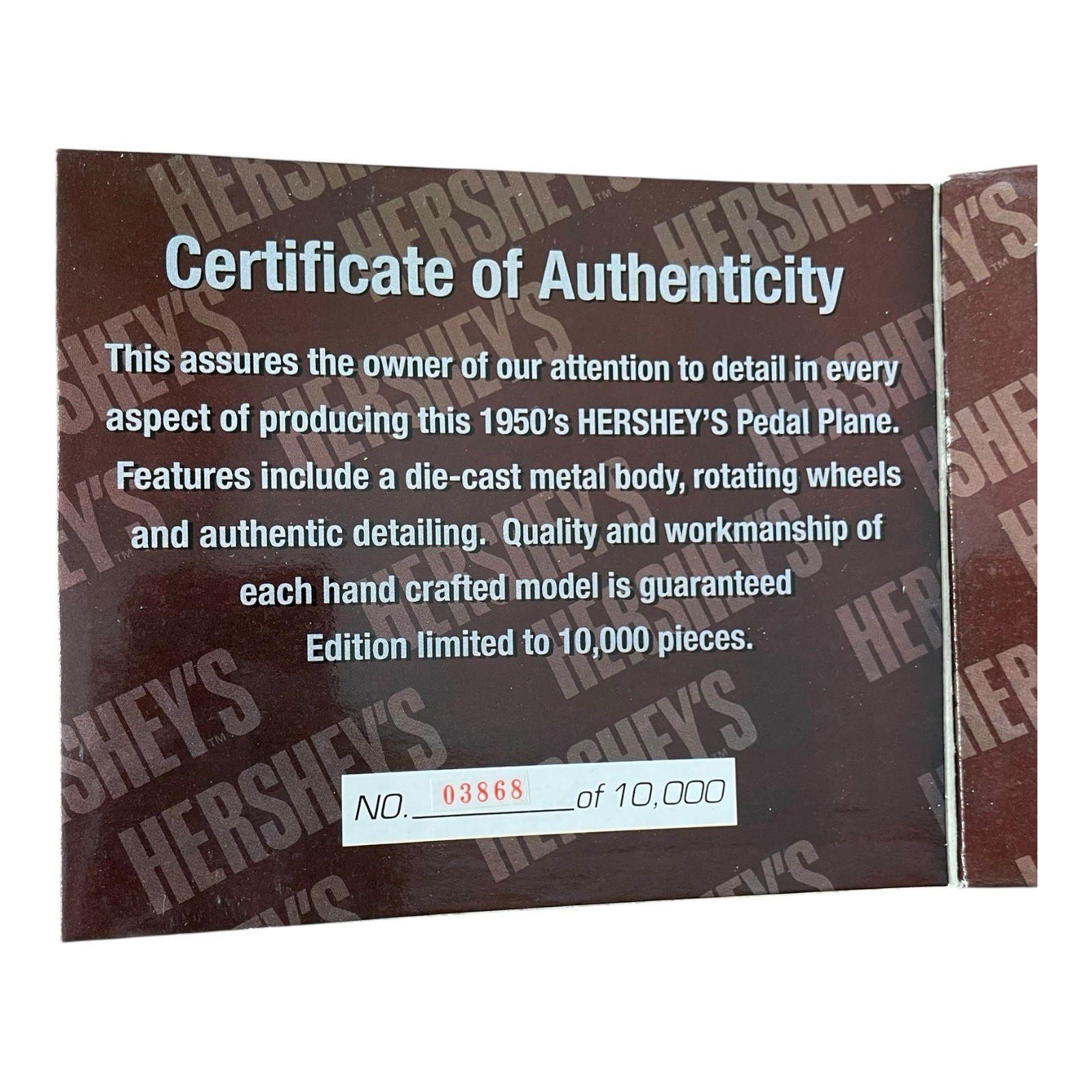 Hershey’s Milk Chocolate Miniature Pedal Plane 1:18 Scale Die Cast